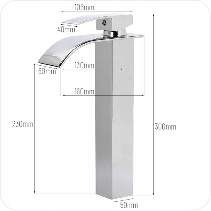 WYSOKA BATERIA UMYWALKOWA STOJĄCA NABLATOWA WODOSPAD ŁAZIENKOWA KRAN CHROM