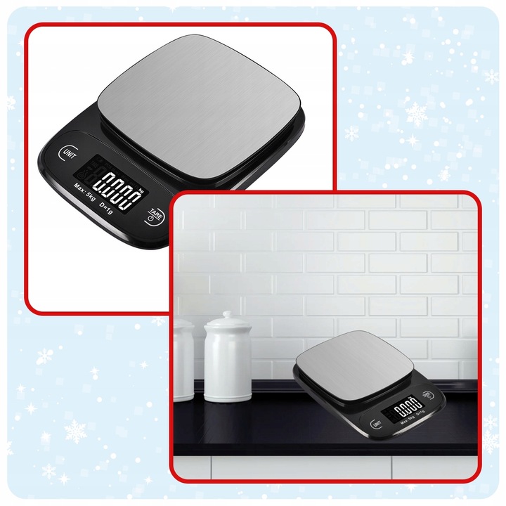 WAGA KUCHENNA ELEKTRONICZNA WYŚWIETLACZ LCD DOTYKOWA PRECYZYJNA 5KG/1G