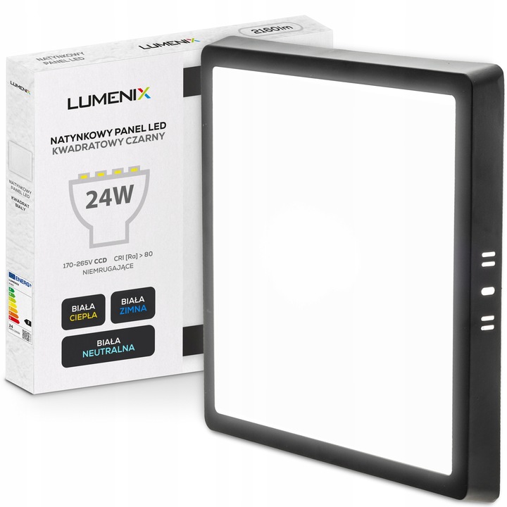 PANEL plafon sufitowy LED NATYNKOWY KWADRAT 24W 2160lm Nie mruga CCD CZARNY