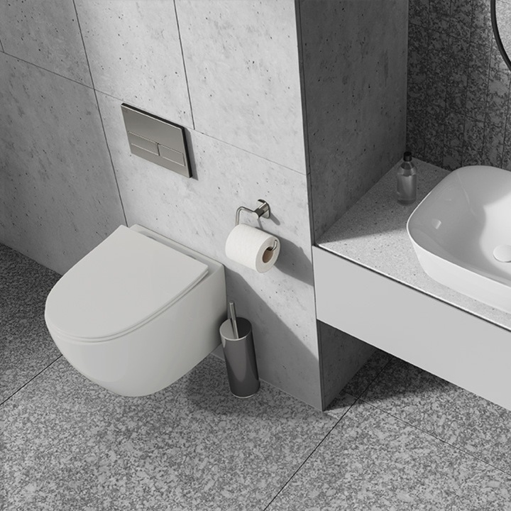 SZCZOTKA TOALETOWA WC STOJĄCA STALOWA SREBRNA antybakteryjna CHROM ZAMYKANA