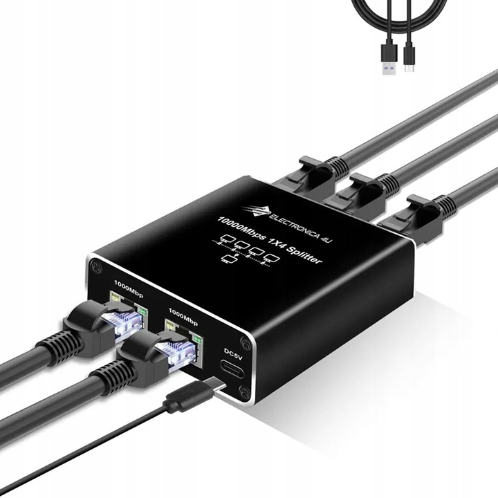 Adapter rozdzielacz mini Switch splitter LAN Ethernet RJ45 4xRJ45 1000M 1GB