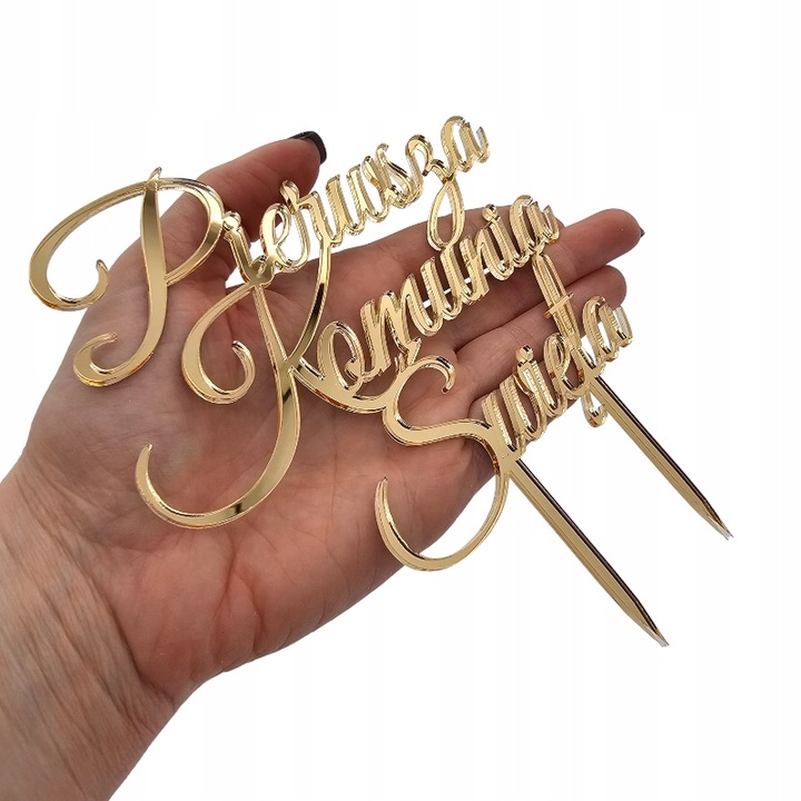 Topper na komunie złoty ZESTAW dekoracji na tort komunijny IMIĘ krzyż napis