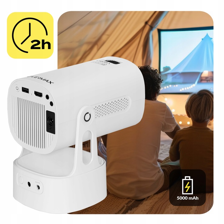 PROJEKTOR RZUTNIK ANDROID TV WIFI BEZPRZEWODOWY OBROTOWY LED PRZENOŚNY