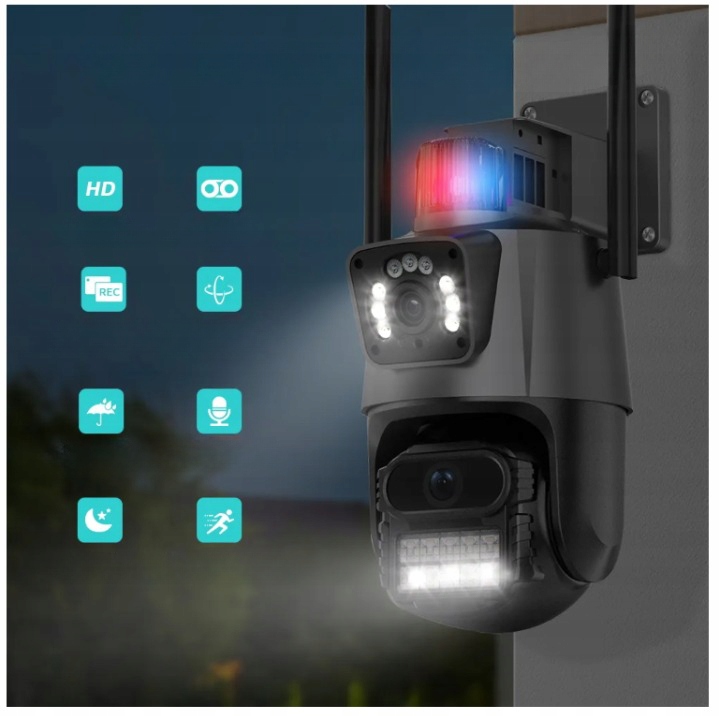 PODWÓJNA KAMERA ZEWNĘTRZNA OBROTOWA ALARM 8MP WIFI 3w1 2 OBIEKTYWY ICSEE