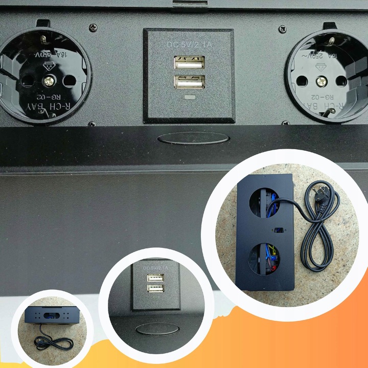 GNIAZDO CHOWANE W BLAT NABLATOWE + 2 USB CZARNE