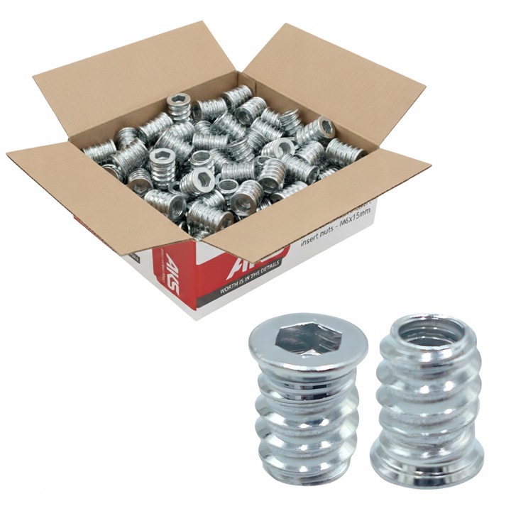 Mufa do drewna M6 x 20 mm 100 szt. dwugwintowa wkręcana z kołnierzem