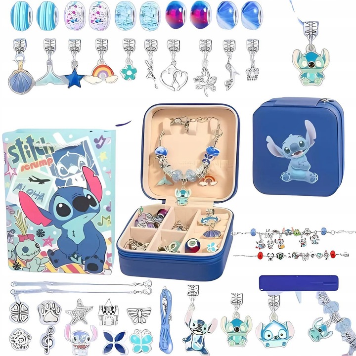 ZESTAW KORALIKÓW DO ROBIENIA BRANSOLETEK BIŻUTERII CHARMS STITCH LILO STICH