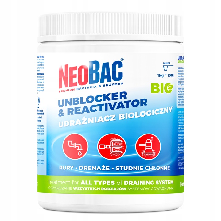 UDRAŻNIACZ do DRENAŻU rur drenarskich UDRAŻNIANIE DRENAŻU NeoBac