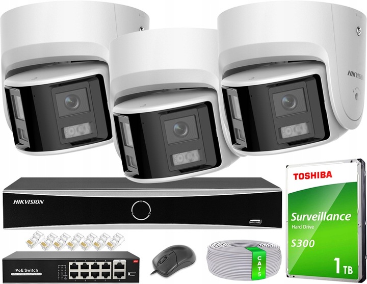 Zestaw Monitoringu 8MPx Hikvision Acusense 3x DS-2CD2346G2P-ISU/SL Panorama