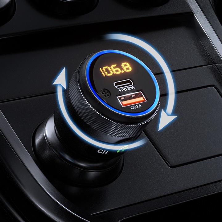 TRANSMITER FM BLUETOOTH 5.1 USB SZYBKA ŁADOWARKA QC 18W/PD 24W 12/24V BASS
