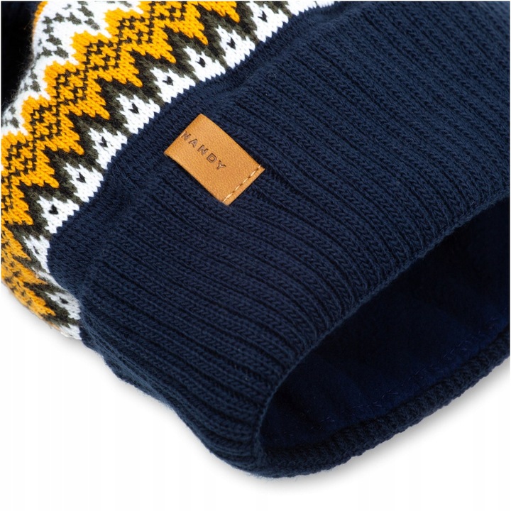 NANDY Czapka Męska z Pomponem Ocieplana Polarem Ciepła Wzór Zimowa