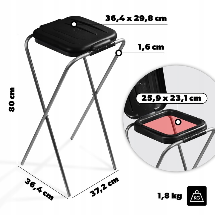 STOJAK KOSZ DO SEGREGACJI ŚMIECI 1 STANOWISKO WOREK 120L KOSZ NA ODPADY