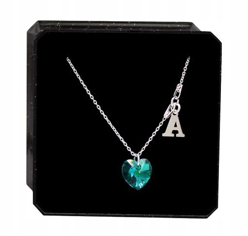 Naszyjnik SREBRNY SERCE SWAROVSKI dowolna literka łańcuszek z sercem