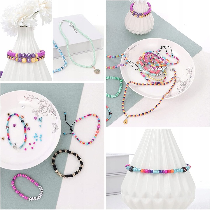 ZESTAW KORALIKÓW DO ROBIENIA BRANSOLETEK BIŻUTERII CHARMSY SERDUSZKA LITERY