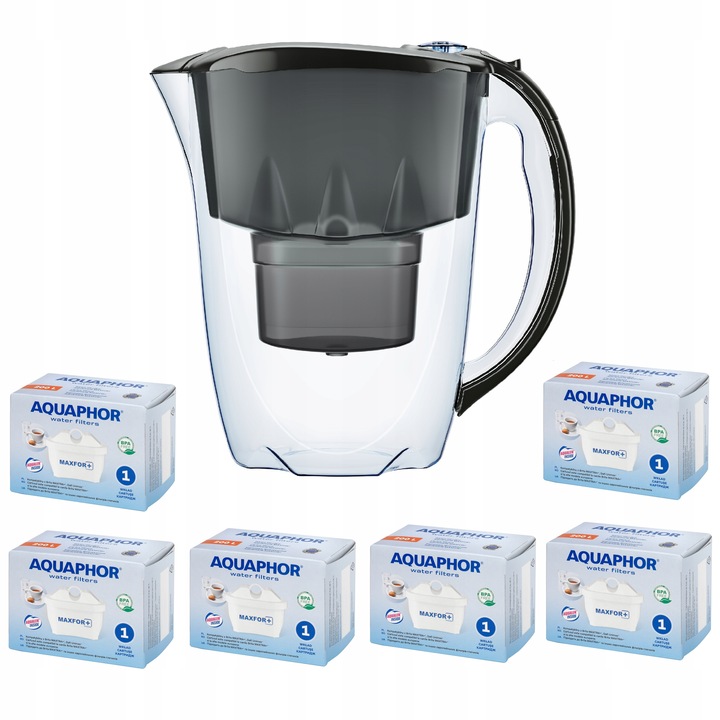 Dzbanek filtrujący Aquaphor czarny + 6 filtrów.
