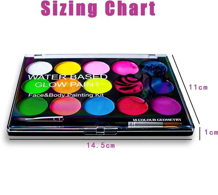 FARBY DO MALOWANIA TWARZY i CIAŁA ŚWIECĄCE W NOCY 15e. ZMYWALNE DLA DZIECI