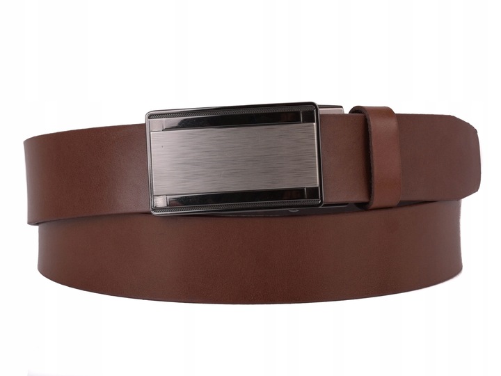 SKÓRZANY Pasek AUTOMAT garnitur jeans BRĄZ