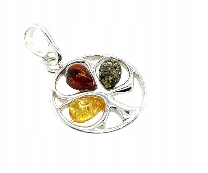 Wisiorek srebrny z bursztynem ORYGINALNA ZAWIESZKA ze srebra FILM DRZEWKO