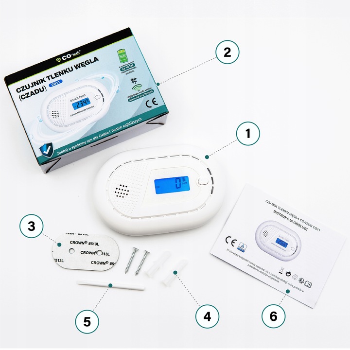CZUJNIK CZADU TLENKU WĘGLA CO-Tech CO11 | BATERIA NA 10 LAT |