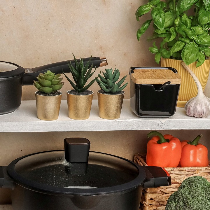 CUKIERNICZKA z Łyżeczką BAMBUSOWA CZARNA Pojemnik Konighoffer Ceramic