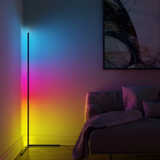 LAMPA PODŁOGOWA STOJĄCA LED RGB NAROŻNA PILOT APKA