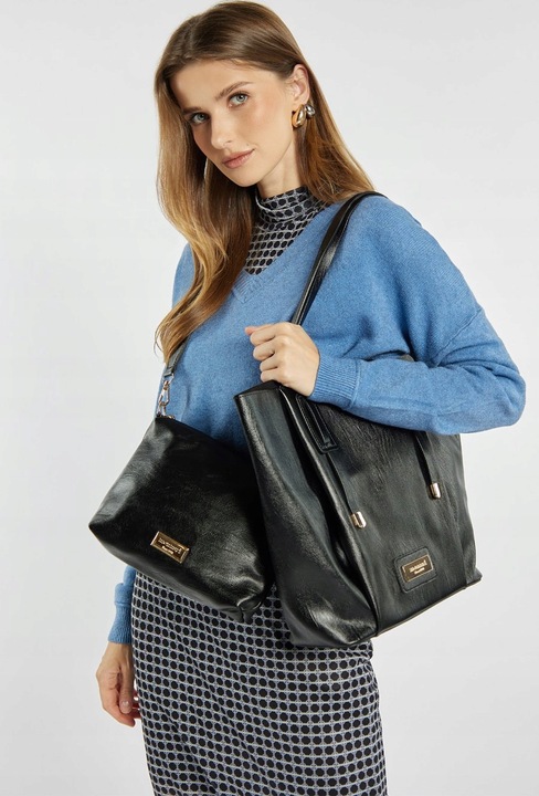 Torba Damska Duży Worek Shopper Torebka Monnari + Listonoszka Czarna