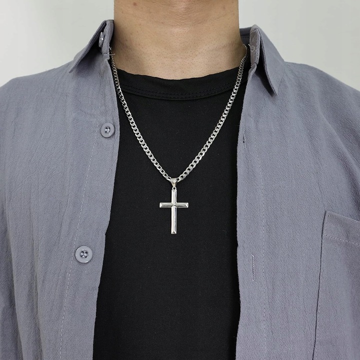 Srebrny ŁAŃCUSZEK Z KRZYŻYKIEM Krzyż Łańcuch Naszyjnik WŁOSKI + GRATIS