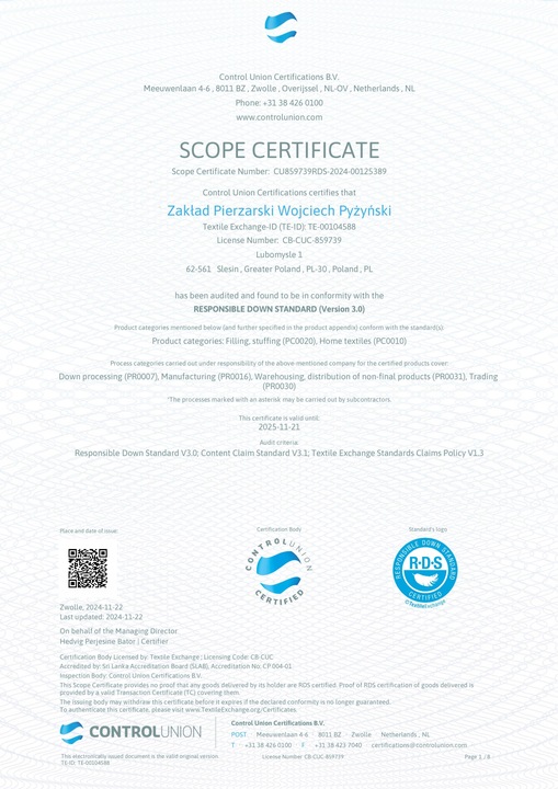 Poduszka 50x60 PUCH i PIERZE 1 kg 100% BAWEŁNA