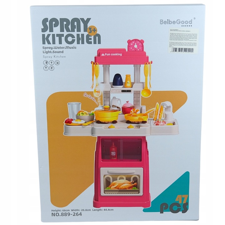 Duża Kuchnia Dla Dzieci 66 cm Kran Para Palniki + Akcesoria Spożywcze