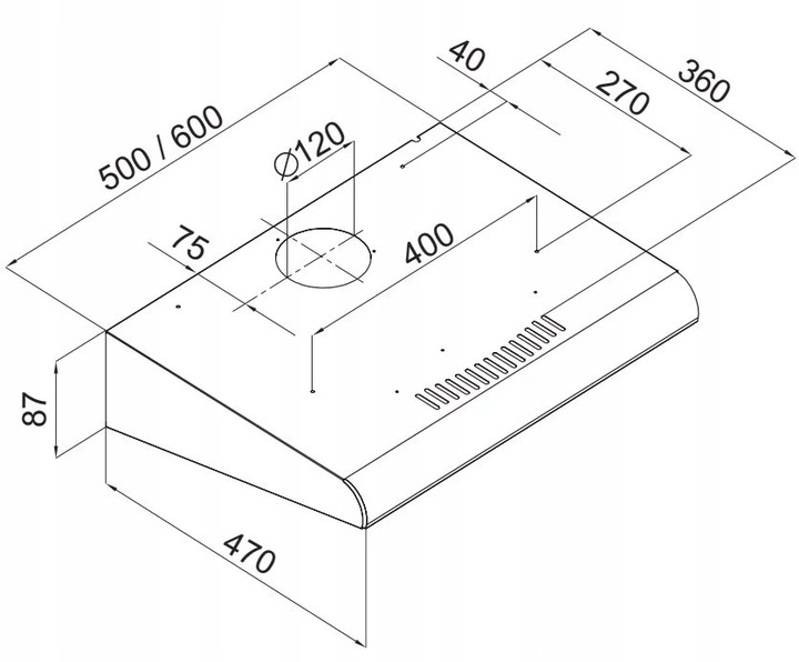 Okap Podszafkowy VDB Slim PL 50 50 cm Czarny