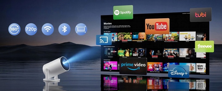 PROJEKTOR RZUTNIK Przenośny Android Smart Mini TV 4K LED Głośnik WIFI