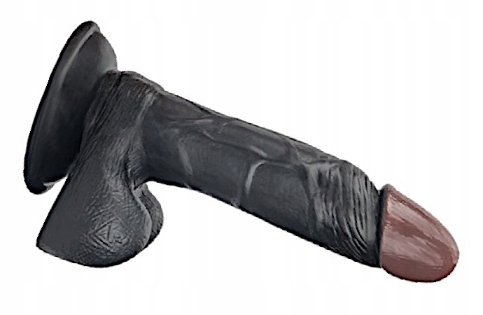 REALISTYCZNE GRUBE DILDO CZARNY PENIS Z PRZYSSAWKĄ