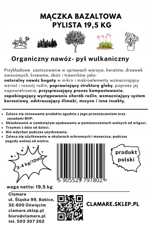 Mączka bazaltowa naturalny nawóz do roślin warzyw 19,5 kg