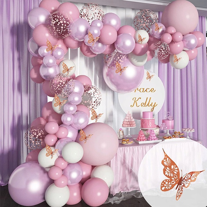 GIRLANDA BALONOWA RÓŻ FIOLET URODZINY BABY SHOWER CHRZCINY WESELE ROCZEK