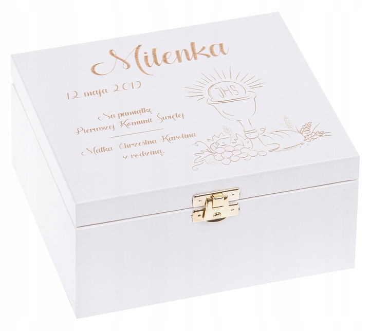PUDEŁKO białe KOMUNIA prezent GRAWER pamiątka IMIĘ