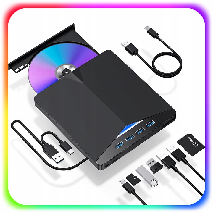 NAPĘD ZEWNĘTRZNY CD DVD ODTWARZACZ PŁYT PRZENOŚNY NAGRYWARKA HUB USB-C 3.0