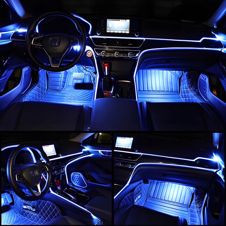 Zestaw Oświetlenia Do Wnętrza Auta Światłowód Ambiente RGB 7M Aplikacja