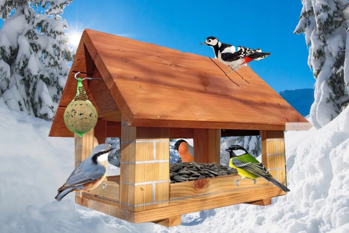 Karmnik Dla Ptaków ozdobaMocny STOJĄCY DREWNIANY WISZĄCY wystąrczająco