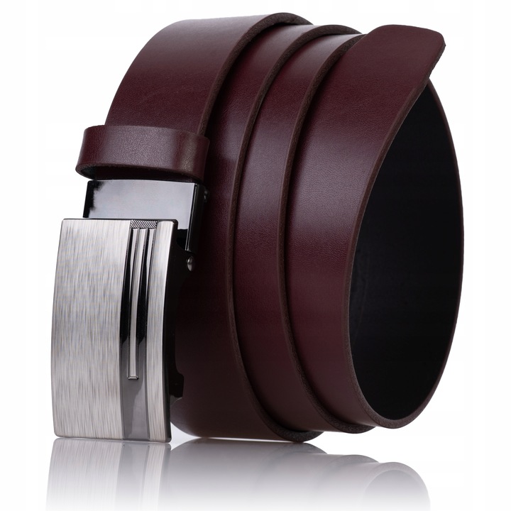 Pasek SKÓRZANY męski Klamra automat BORDOWY spodni
