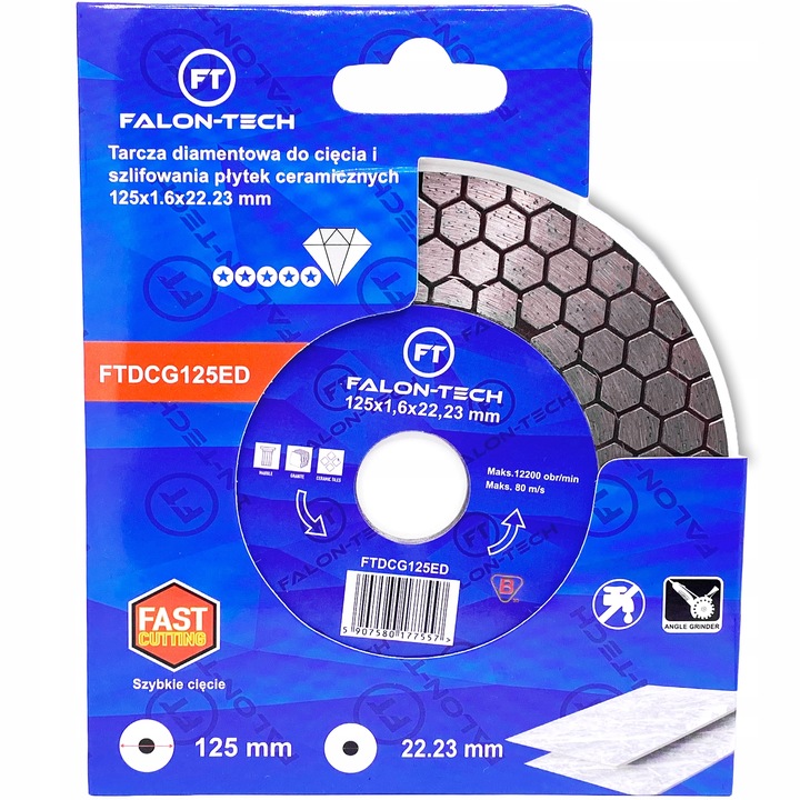 TARCZA DIAMENTOWA 125mm x 22 DO PŁYTEK GRESU GLAZURY SZLIFOWANIA CIĘCIA 45°