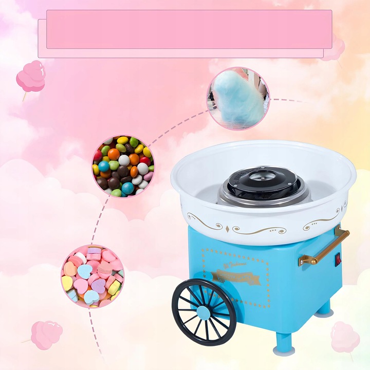 MASZYNA DO WATY CUKROWEJ DOMOWA WATA CUKROWA MASZYNKA WÓZEK + PATYCZKI