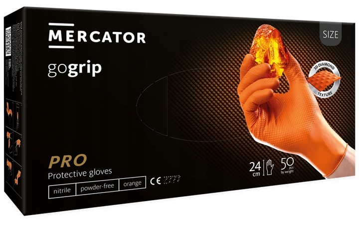 Rękawice Nitrylowe Mercator GOGRIP ORANGE Pomarańczowe MOCNE 50 sztuk L