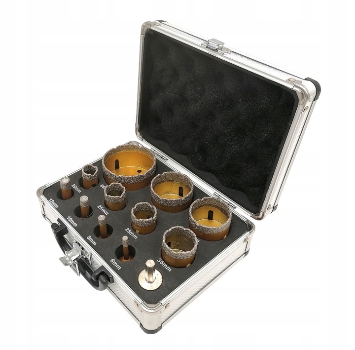 Zestaw Otwornic Diamentowych do gresu M14 6–68 mm – 11 sztuk + Adapter