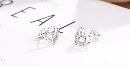 SREBRNE KOLCZYKI 925 WKRĘTKI SERCA DLA KOBIETY, KOLCZYKI SZTYFTY SREBRO 925