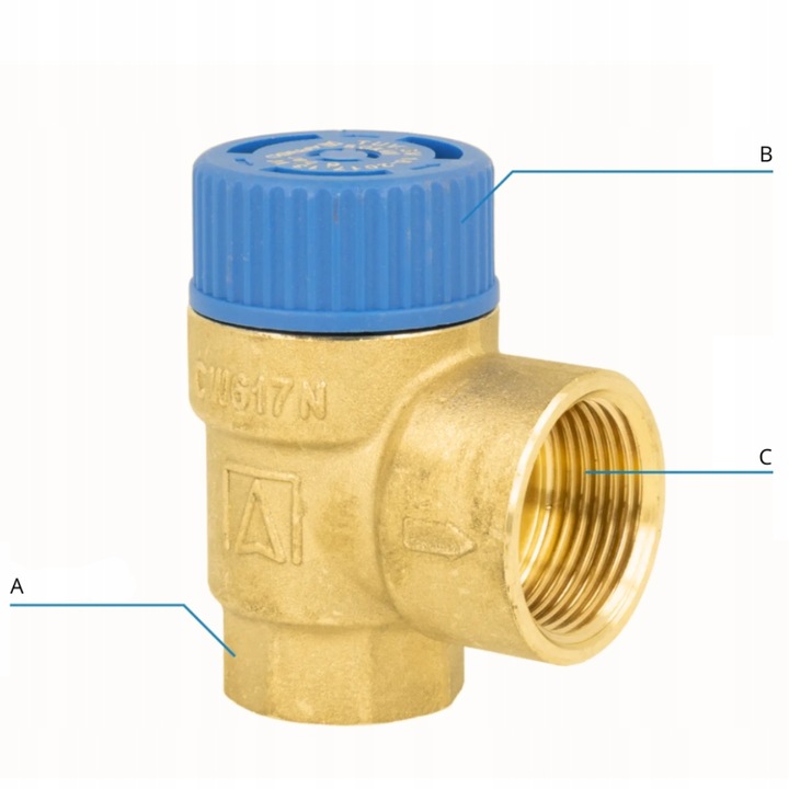 ZAWÓR BEZPIECZEŃSTWA DO INSTALACJI CWU ZASOBNIKA 6 BAR 1/2'' x 3/4" GW