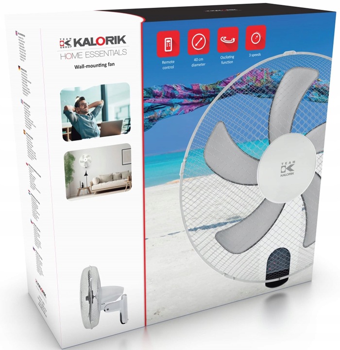 WENTYLATOR ŚCIENNY z PILOTEM Wiatrak na Ścianę BIAŁY 45W OSCYLACJA