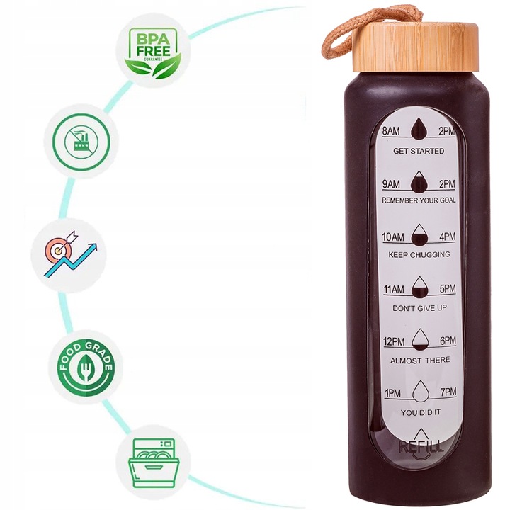 BIDON BUTELKA SZKLANA SZCZELNA NA WODĘ KUBEK POJEMNIK NA NAPÓJ SHAKER 1L