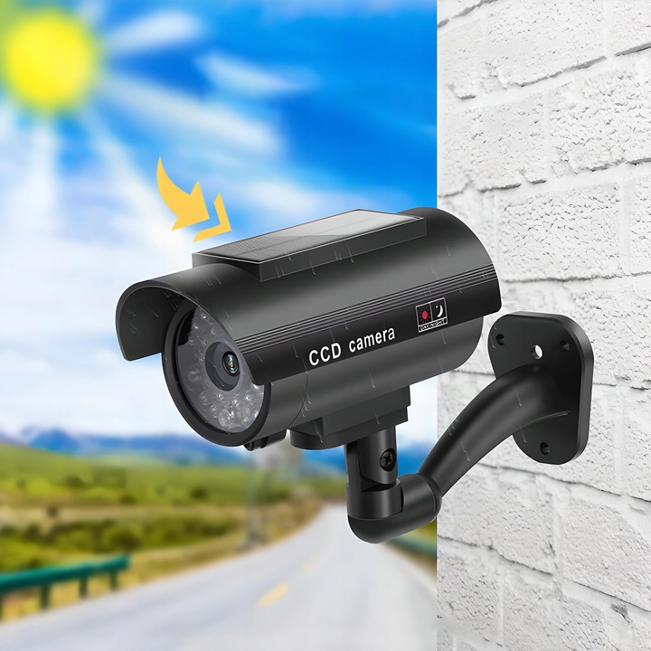 ATRAPA KAMERY CCTV SOLARNA MONITORING KAMERA MIGAJĄCA DIODA LED NA ŚCIANĘ