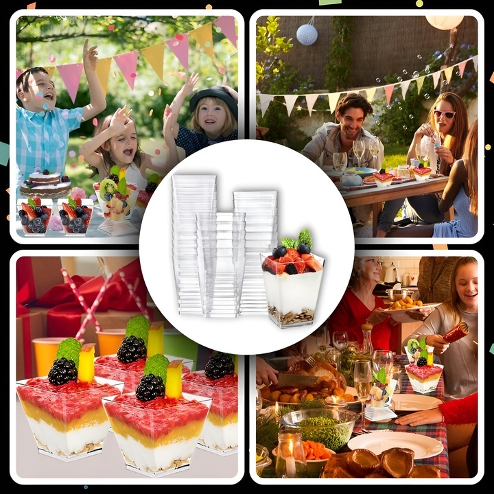 Pucharki Kwadratowe do deserów 120ml 50szt na przekąski desery pojemniki