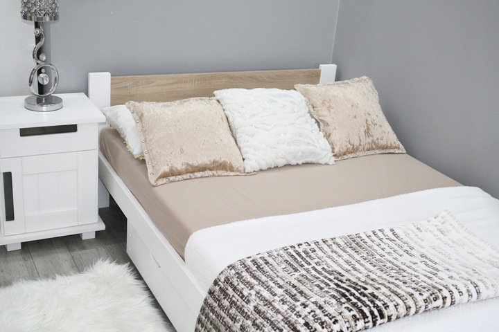 Łóżko 3D 120x200 białe + dąb sonoma stelaż masywne